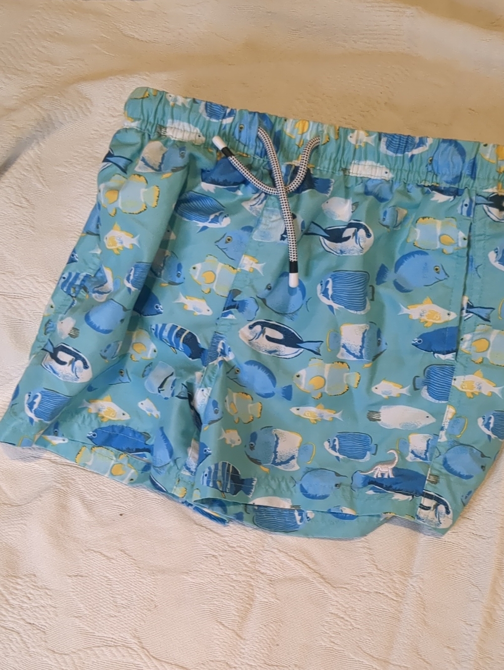 Kids Blue Fish Print Swim Trunks